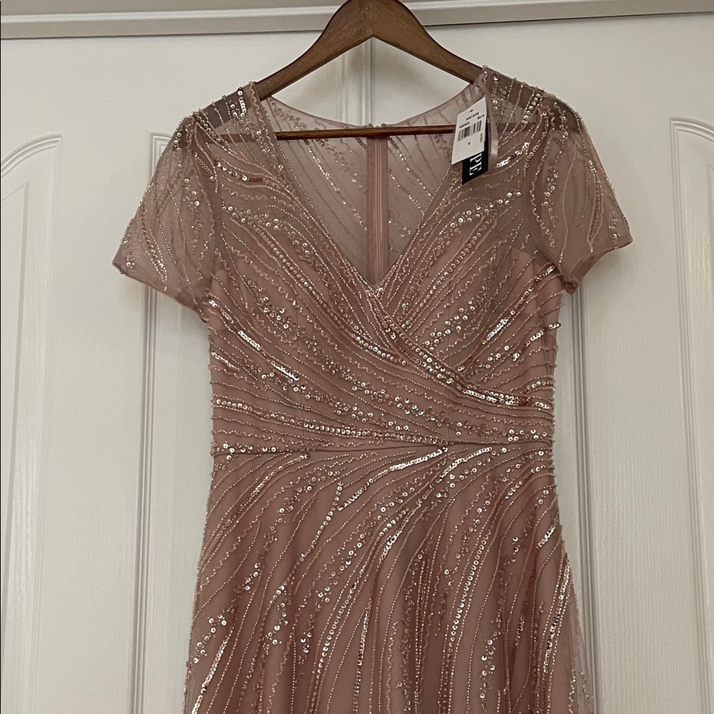 NWT $379 Xscape [ 6 ] V Neck Beaded Chiffon A Line Gown In Blush Pink - Picture 4 of 10